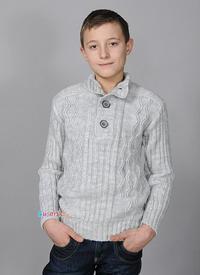 Вязаный свитер серый с пуговицами для мальчика подростка 36, 38, 40, 42 